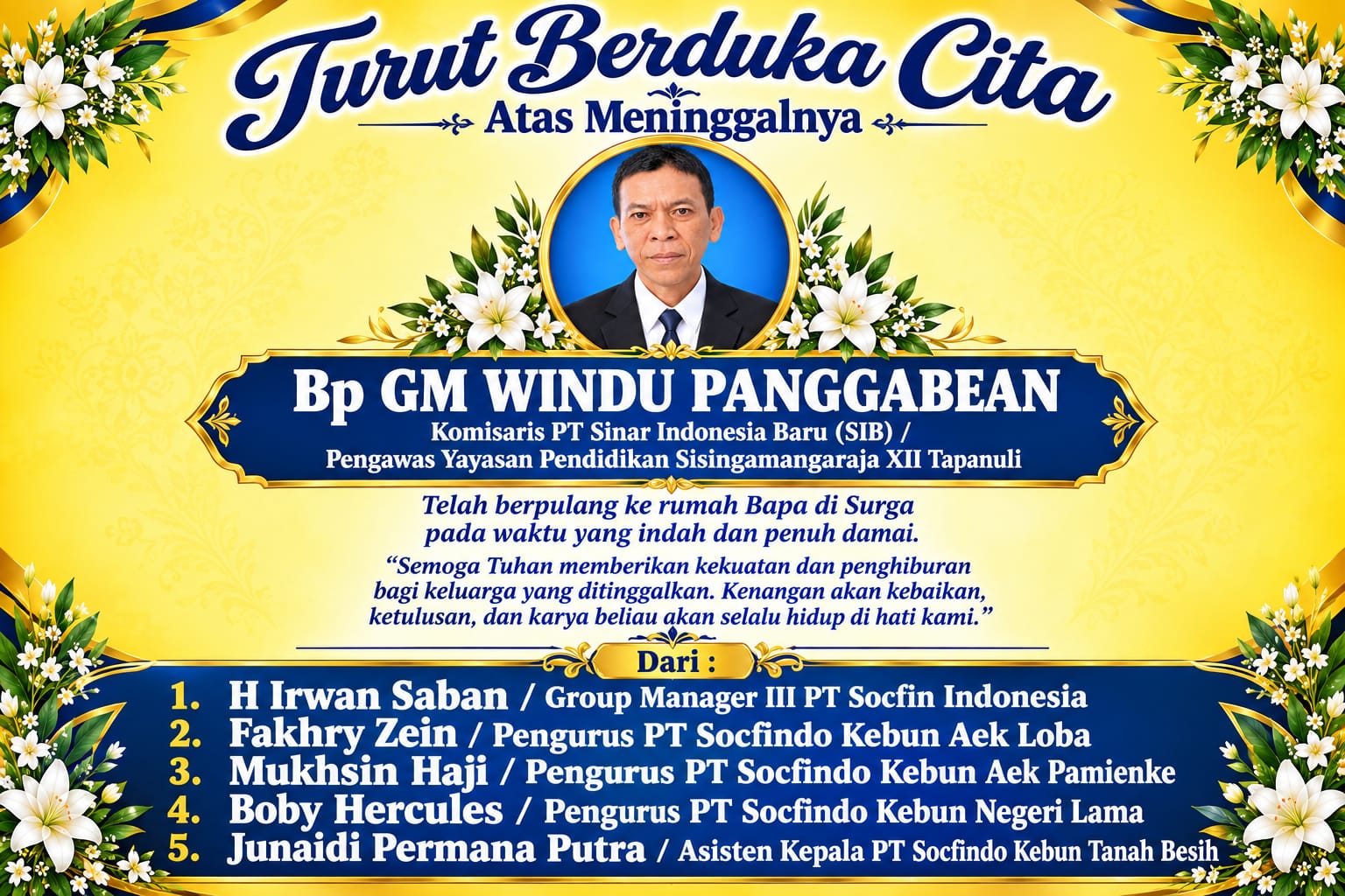 Ucapan Duka Dari PT. Socfindo 