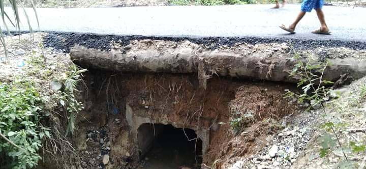 Jalan Lintas Aekkotabatu- Hatapang Labura Ditimbun Batang Kelapa Untuk Pengaspalan