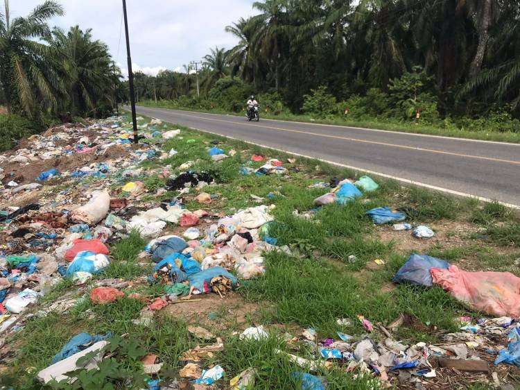 Sampah Menumpuk di Jalinsum Asam Jawa Timbulkan Bau Busuk
