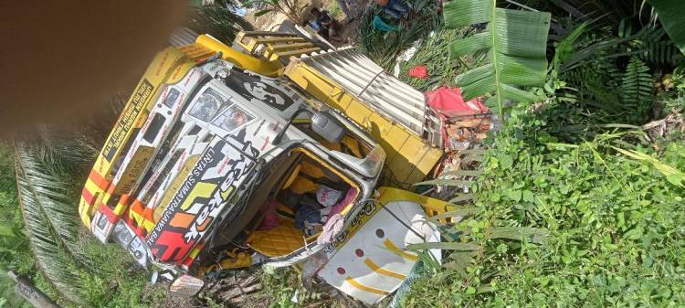 Truk Sarat Muatan Cabai Terguling di Jalinsum Besitang Langkat