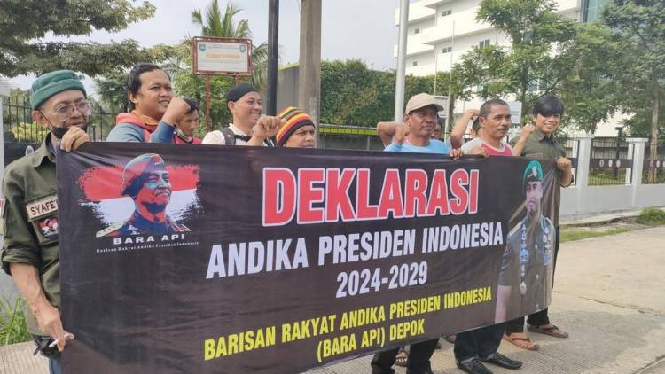 Sekelompok Warga Bentangkan Spanduk &lsquo;Andika Presiden 2024-2029&rsquo; di Depok