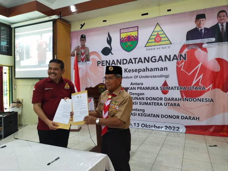 Ajak Kaum Milenial Donor Darah, PDDI Sumut MoU Dengan Kwarda Pramuka Sumut