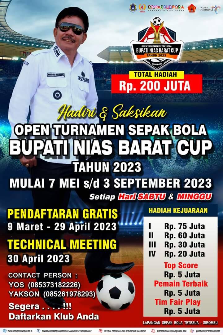 Open Turnamen Sepak Bola Bupati Nias Barat Cup 2023 Berhadiah Rp200 Juta
