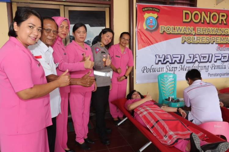 Sambut HUT ke-75, Polwan Polres Pematang Siantar Sumbangkan 24 Kantong Darah