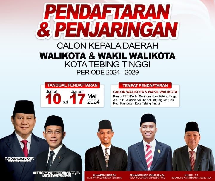 Gerindra Buka Pendaftaran Bacalon Wali Kota dan Wakil Wali Kota Tebingtinggi
