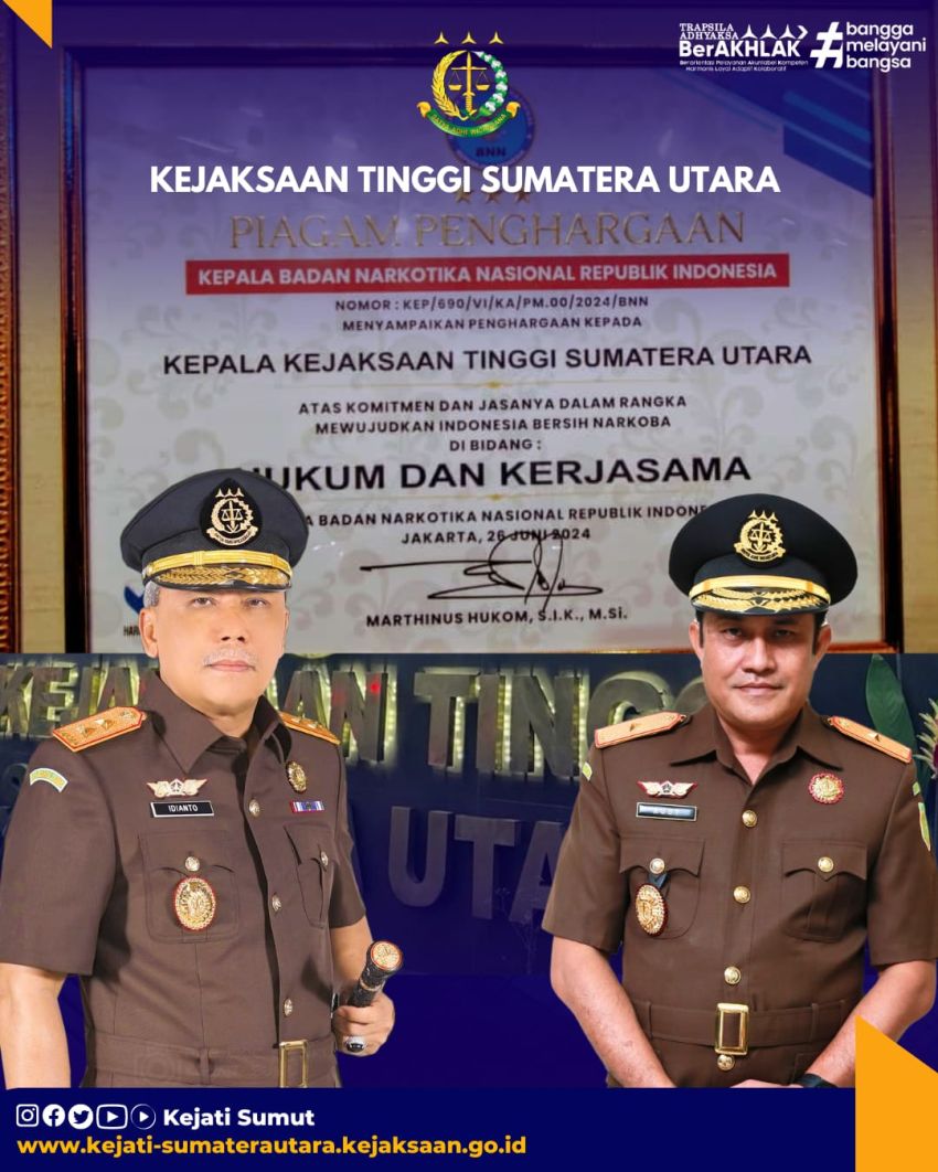 Kajati Sumut Terima Penghargaan dari BNN RI di Riau