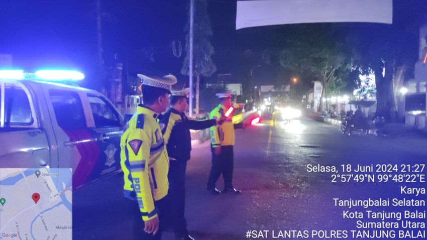Gelar Blue Light Patrol, Sat Lantas Amankan Ruas Jalan Inti Kota Tanjungbalai