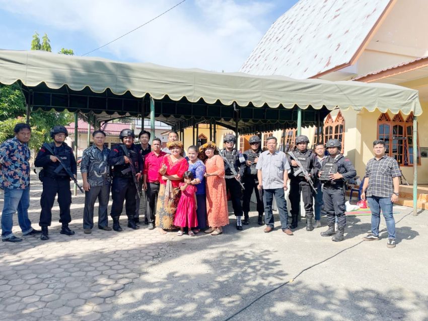 Sat Brimob Den B Tebingtinggi Gelar Patroli Pengamanan di GBKP Sei Segiling