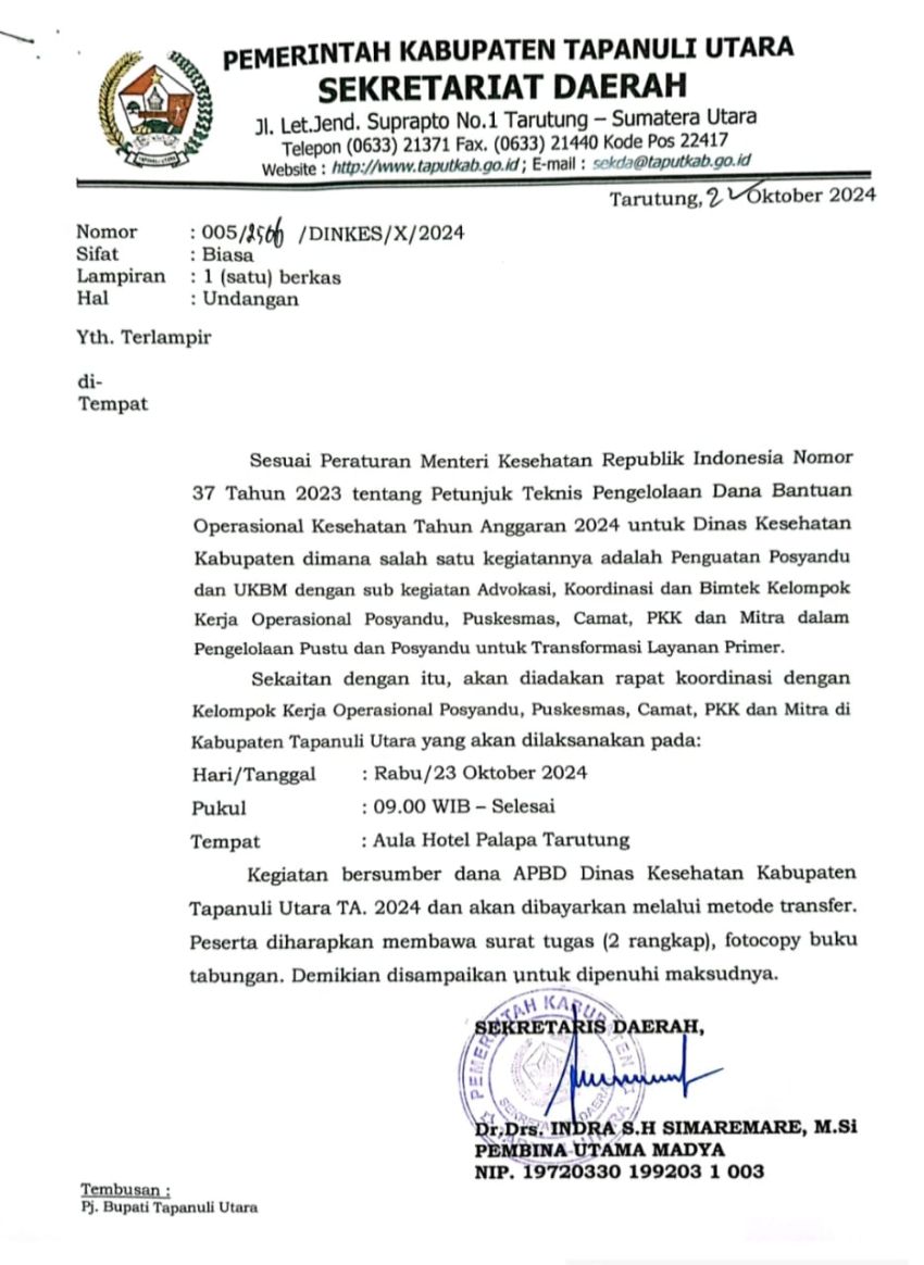 Meski Telah Dibebastugaskan dari Jabatan Sekda Taput, Indra Simaremare Tetap Teken Surat-surat Penting