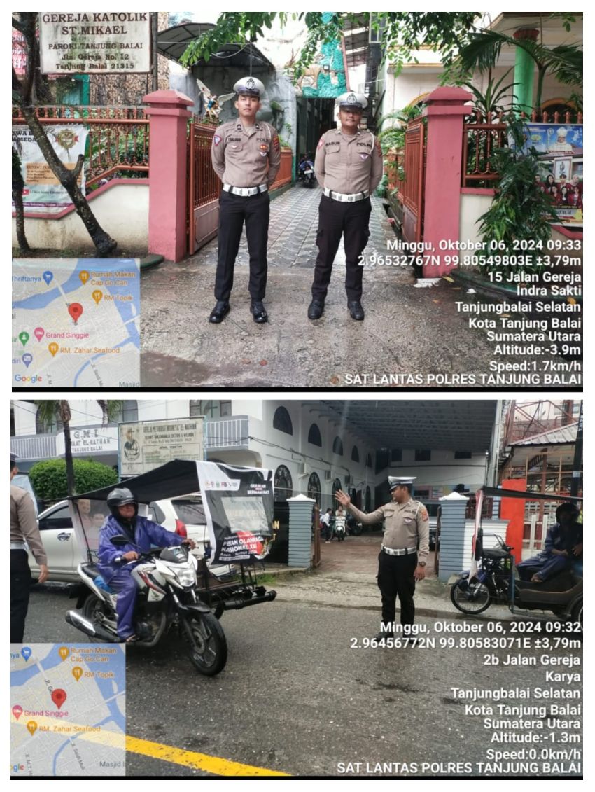 Sat Lantas Polres Tanjungbalai Urai Kepadatan Arus Lalin di Jalan Depan Gereja