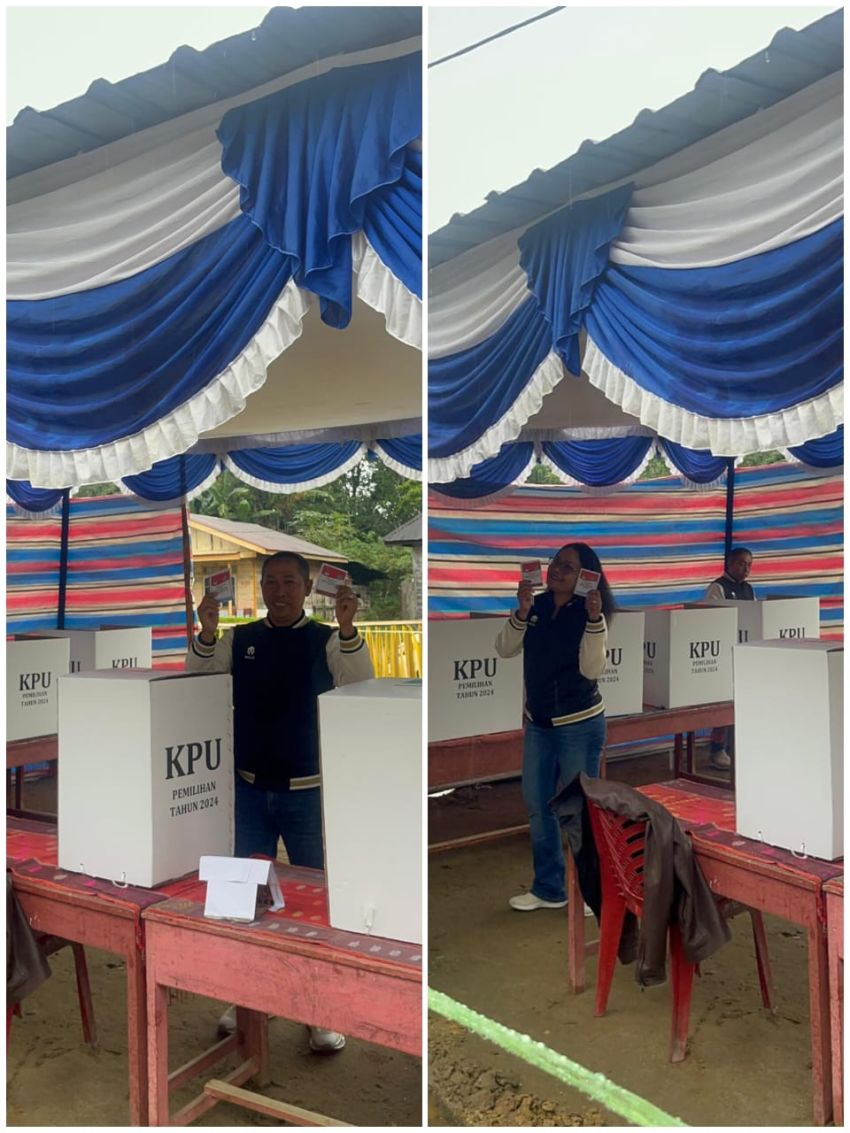 Cabup Nomor 2, JTP dan Istri Memilih di TPS 4 Pagar Batu Sipoholon