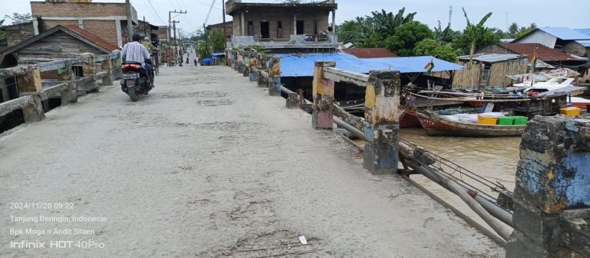 Belum Diperbaiki, Jembatan Titi Bom di Tanjung Beringin Tingkatkan Risiko Kecelakaan