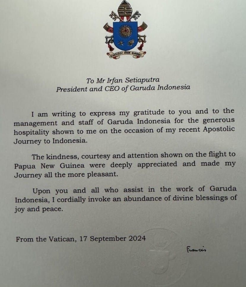 Pesan Khusus Paus Fransiskus untuk Eks Dirut Garuda, Begini Isinya
