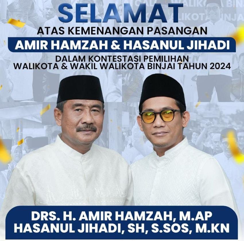 Hasil Hitung Cepat, Paslon Amir Hamzah-Hasanul Jihadi Menang di Pilkada Binjai
