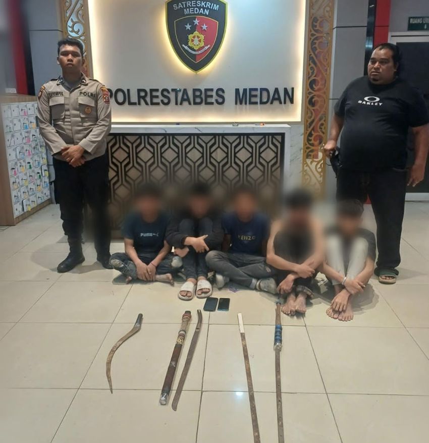Tim Patroli Perintis Sabhara Polda Sumut Amankan Lima Terduga Pelaku Tawuran di Jalan Selambo