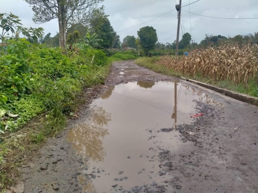 Jalan Menuju Desa Spinggan Simalungun Rusak