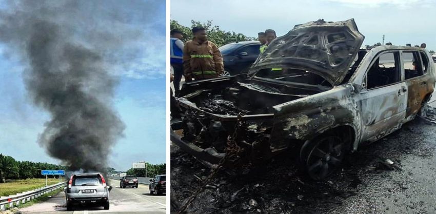 Mobil Nissan Xtrail Terbakar di Jalan Tol Deliserdang