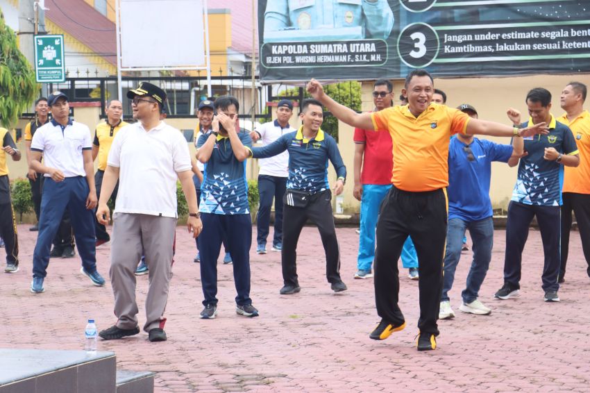 Sambut HUT ke-79 Bhayangkara, Polres Tanjungbalai Olahraga Bersama Forkopimda