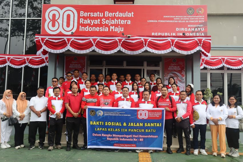 Lapas Pancurbatu Gelar Jalan Santai dan Bagikan Sembako Sambut HUT ke-80 RI