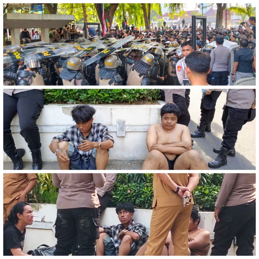 Massa Aliansi Mahasiswa Sumut Bentrok Dengan Aparat dan Tumbangkan Gerbang DPRD SU