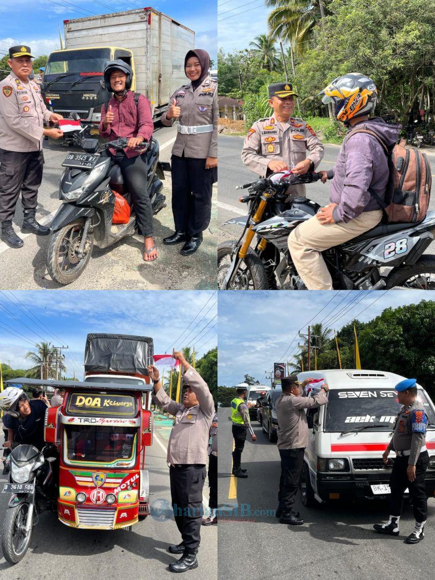 Sambut HUT ke-80 RI, Polres Madina Bagikan 300 Bendera Merah Putih