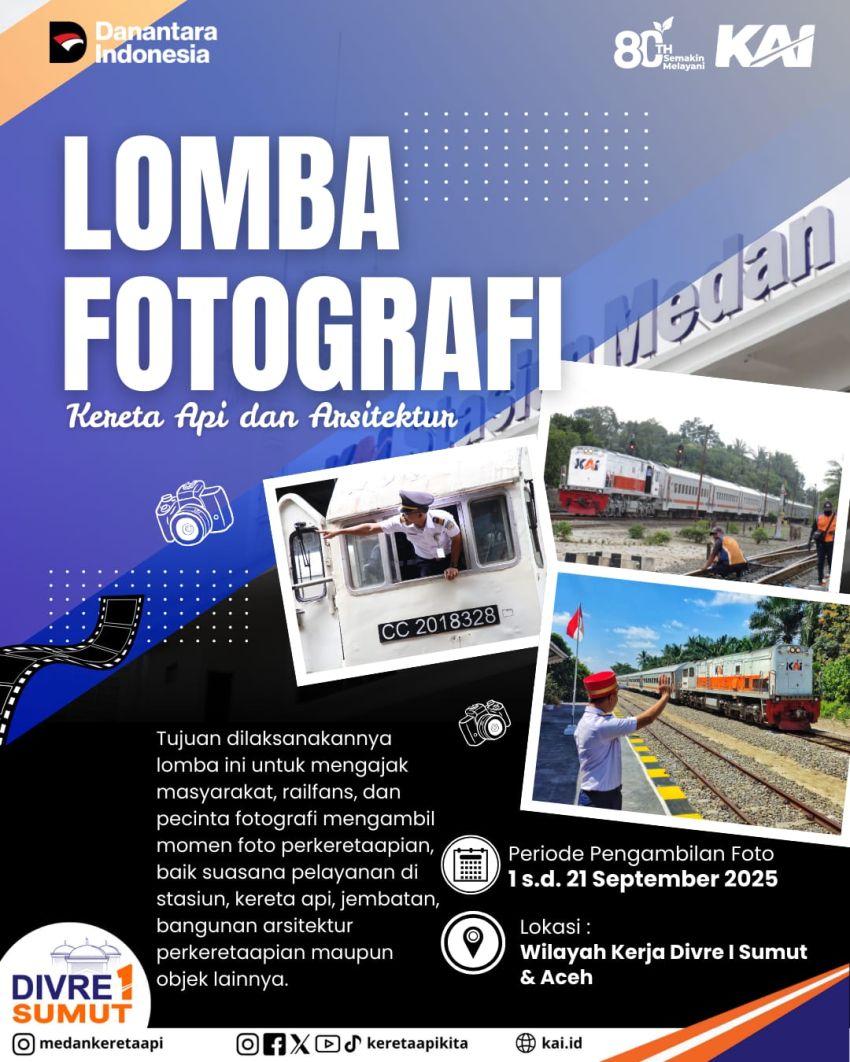 Rayakan HUT ke-80, KAI Divre I Sumut Gelar Lomba Fotografi untuk Umum