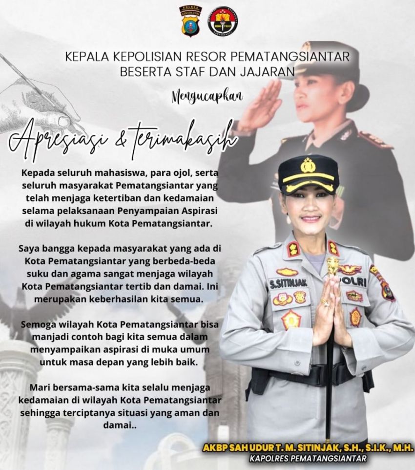 Kapolres Pematangsiantar Apresiasi Aksi Damai Mahasiswa, Ojol dan Masyarakat