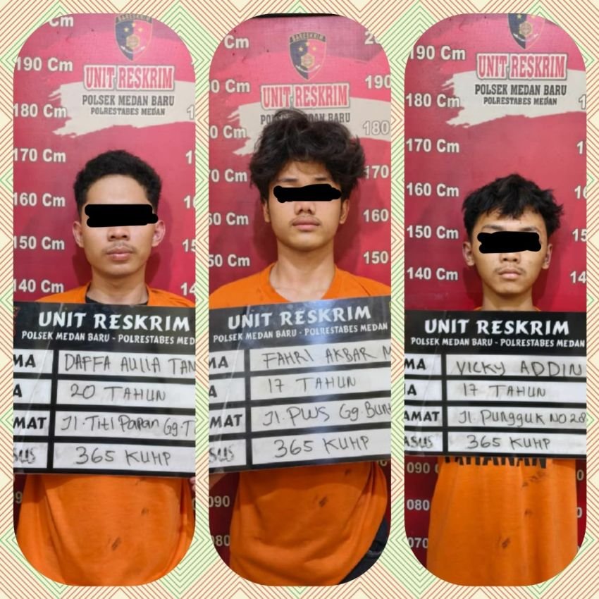Polsek Medan Baru Ringkus Tiga Begal Bersenjata Tajam