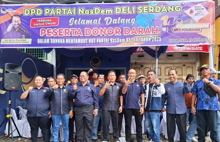 Sambut HUT ke-14, Partai NasDem Deliserdang Gelar Donor Darah dan Bagi 500 Paket Pangan