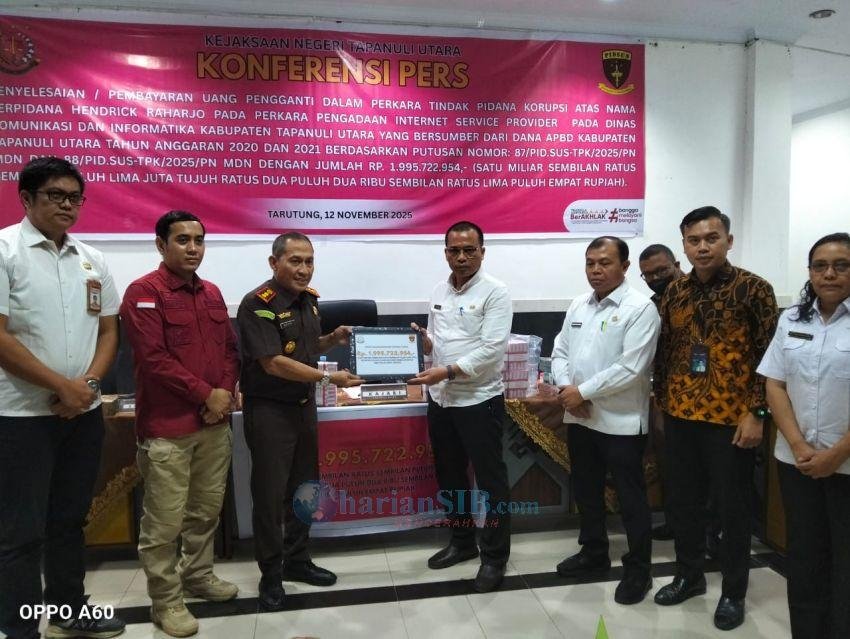 Terpidana Kasus Korupsi ISP di Diskominfo Kembalikan Kerugian Keuangan Negara Rp 1,995 Miliar ke Kejari Taput