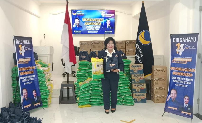 Rayakan HUT ke-14 Partai Nasdem, DPW Sumut Bagikan Paket Sembako