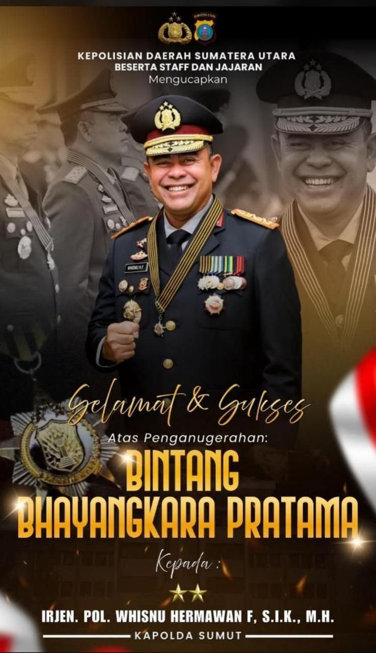 Kapolda Sumut Irjen Pol Whisnu Hermawan Februanto Dianugrahi Tanda Kehormatan Bintang Bhayangkara Pratama