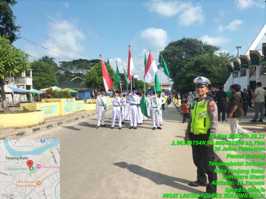 Satlantas Polres Tanjungbalai Amankan Arus Lalu Lintas Festival Drumband HUT Al Jam’iyatul Washliyah
