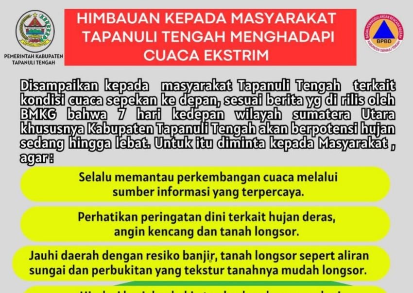Warga Tapteng Diimbau Waspada Hadapi Cuaca Ekstrem