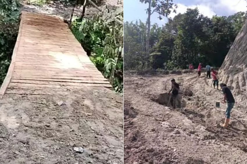 Warga Nagori Diparhataran Gotongroyong Perbaiki Jalan Penghubung Antar Desa