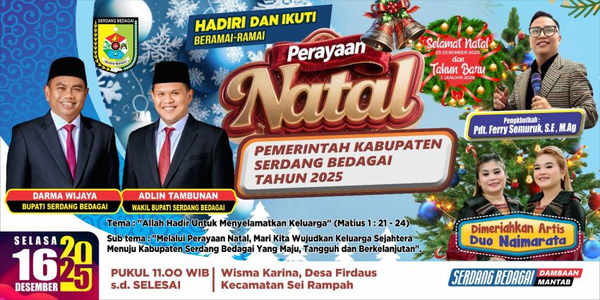 Dimeriahkan Duo Naimarata, Natal Pemkab Sergai Dirayakan 16 Desember 2025