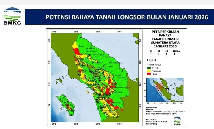 Labuhanbatu, Labusel, Labura dan Daerah Lain di Sumut Berpotensi Longsor Januari 2026, Warga Diminta Waspada