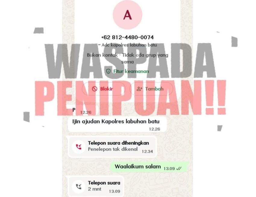 Waspadai Penipuan Mengatasnamakan Ajudan Kapolres Labuhanbatu
