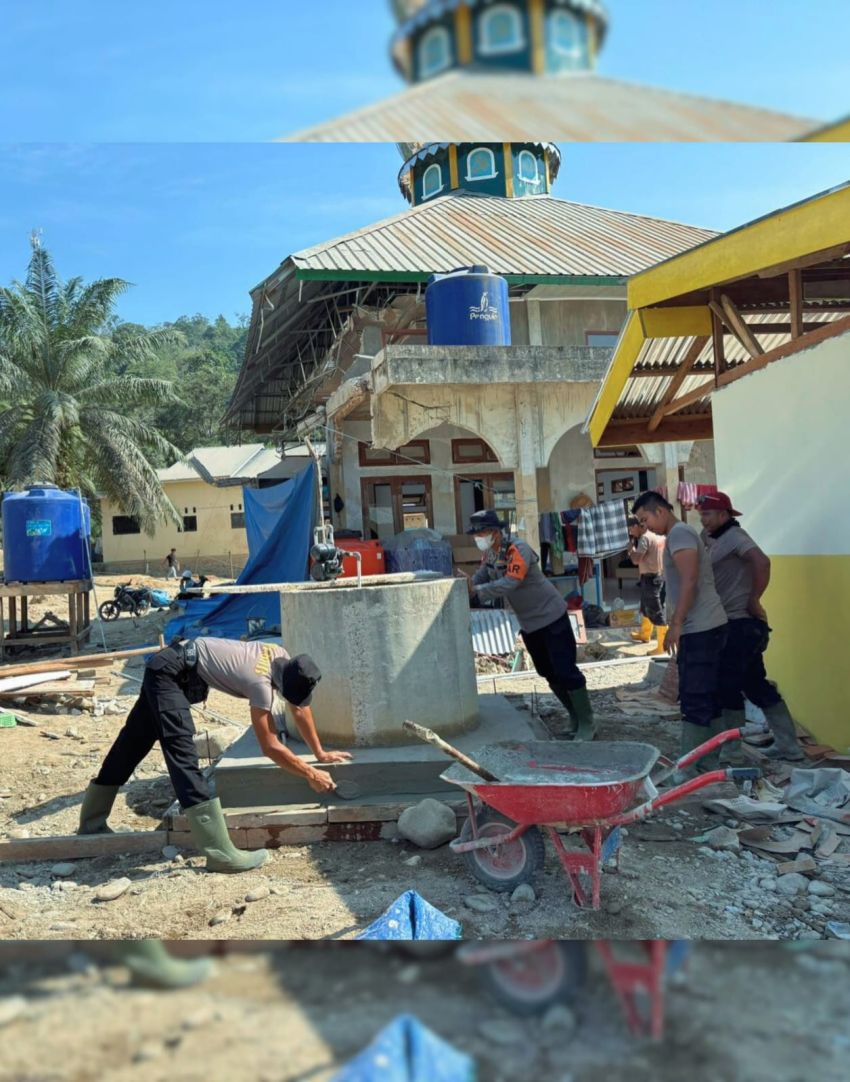 Brimob Polda Sumut Bersihkan Rumah Warga dan Perbaiki Sumur Masjid di Batang Toru
