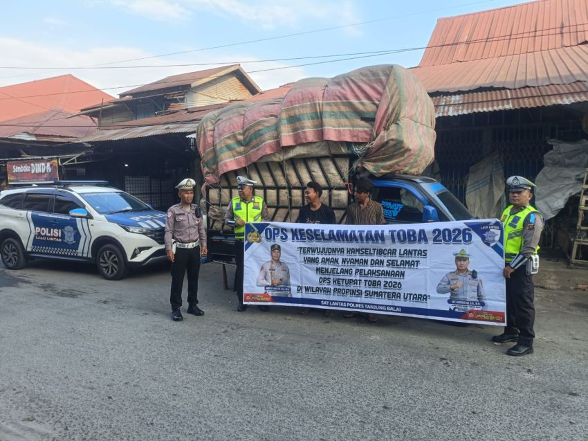 Ops Keselamatan Toba 2026, Satlantas Polres Tanjungbalai Ingatkan Sopir Pikap Bahaya Overload