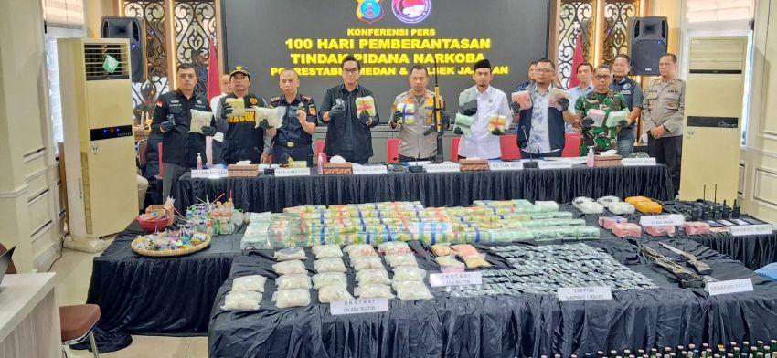 Kinerja 100 Hari, Polrestabes Medan Ringkus 718 Tersangka Narkoba. Sita 156 Kg Sabu