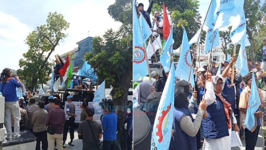 Puluhan Buruh Kembali Berdemo di Kantor Gubernur Sumut