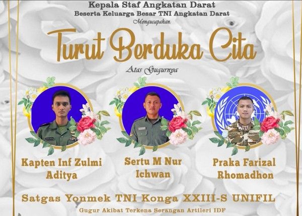 3 Prajurit TNI Gugur di Lebanon Dinaikkan Pangkatnya, Keluarga Dapat Santunan Rp 1,8 M