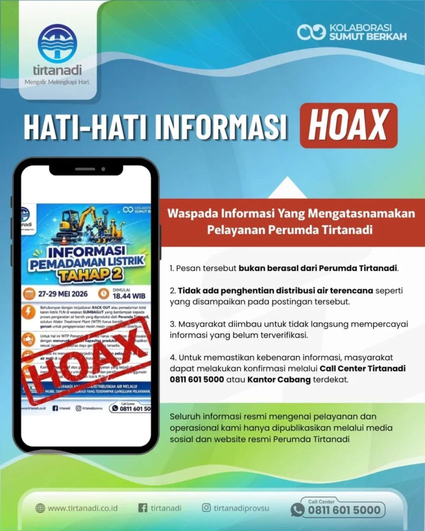 Hoaks Gangguan Air Tirtanadi Beredar di Medsos, Warga Diimbau Cek Informasi Resmi