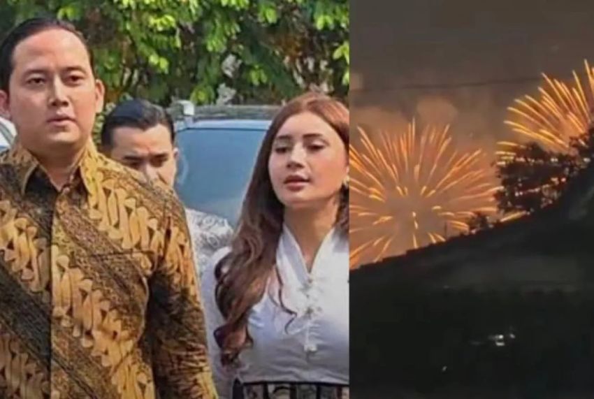 Letusan Kembang Api di Area Prambanan Acara Pre-Wedding Sespri Presiden Prabowo Rizky Irmansyah