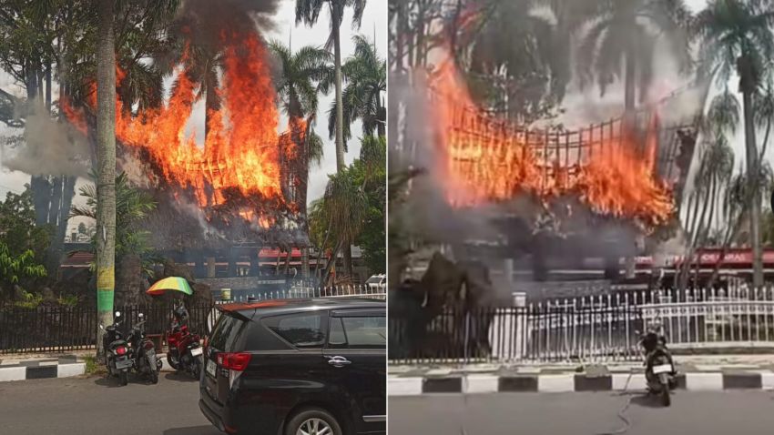 Rumah Adat Batak Toba di Areal Monumen Raja Sisingamangaraja XII Terbakar
