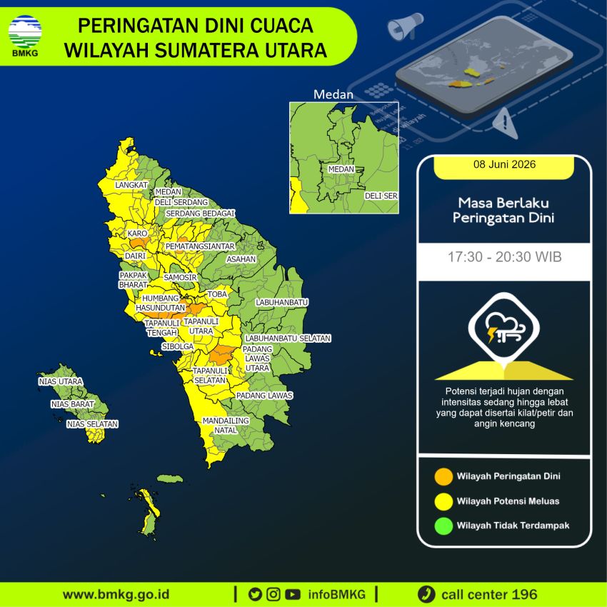BMKG: Potensi Hujan Lebat dan Angin Kencang di Sumut hingga Pertengahan Juni