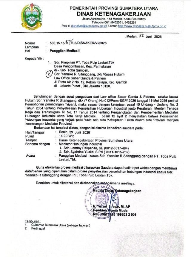 Kuasa Hukum Pekerja PT TPL Melakukan Pendampingan Tripartit di Disnaker SU Terkait PHK Sepihak