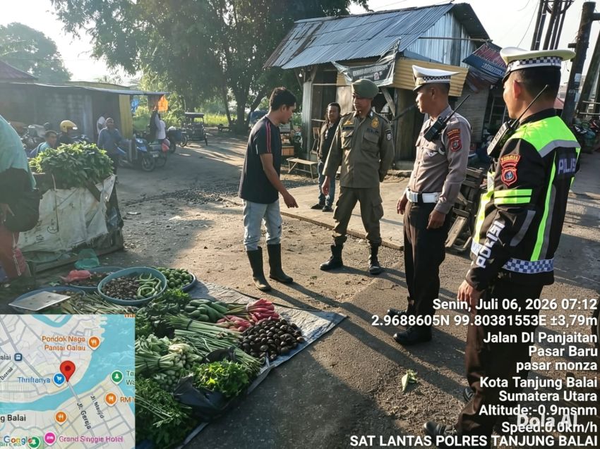 Atasi Kemacetan, Satlantas Polres Tanjungbalai Tertibkan PKL di Pasar Suprapto