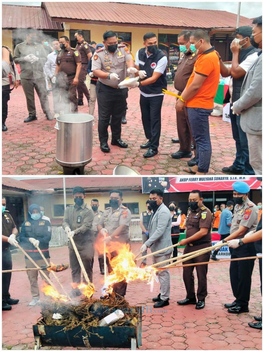 Pemusnahan 102,8 Kg Ganja dan 8,6 Kg Sabu, Polres Taput Perketat Jalur Bandara Silangit